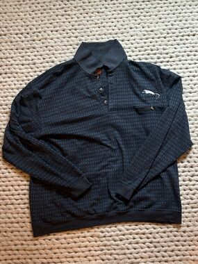 Men's Long Sleeve Black Polo with Embroidered Chest Logo